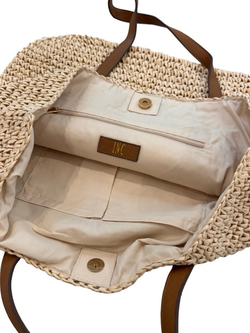 INC. Straw Tote with Blue and Purple Octopus and Brown Straps - Picture 3 of 6